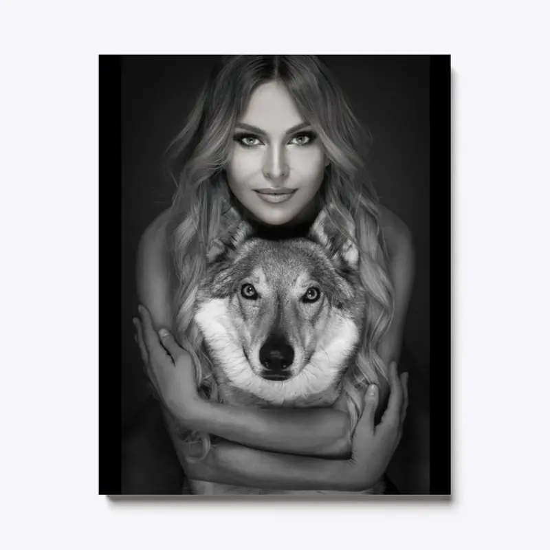 Anneka and Wolf black and white canvas